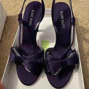 Blake Scott Purple Satin Bow Slingback Heels with Crystal Detail